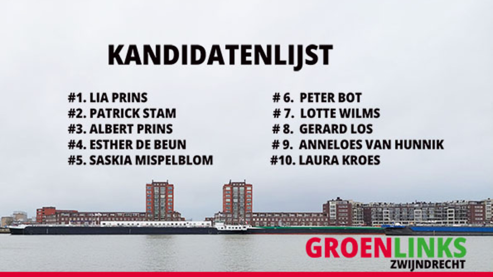 kandidatenlijst voor GroenLinks Zwijndrecht